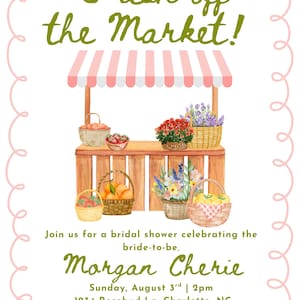 Off The Market Bridal Shower Invitation Template, Farmer&#39;s Market Shower Invite, She&#39;s Off Market Instant Download, Digital to Edit in Canva