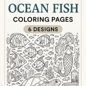 Ocean Fish Coloring Pages for Adults – Underwater Printable Bundle | 6 Sea Life Line Art Pages | Relaxing Digital Coloring PDF