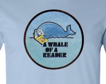 80s Bookworm Retro Jersey Tee | “Whale of a Reader” Graphic