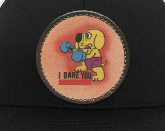 Boxer Dog Retro Trucker Snap Back Hat  | “I Dare You” 80s Vintage Graphic