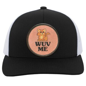 Vintage Cat Lover Trucker Snap Back Hat | 80s Retro Graphic | "Wuv Me" Black/White