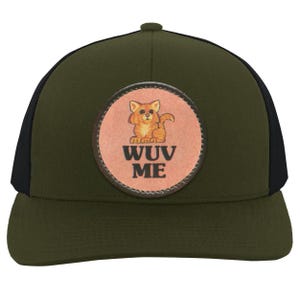 Vintage Cat Lover Trucker Snap Back Hat | 80s Retro Graphic | "Wuv Me" Moss/Charcoal