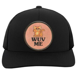 Vintage Cat Lover Trucker Snap Back Hat | 80s Retro Graphic | "Wuv Me" Black
