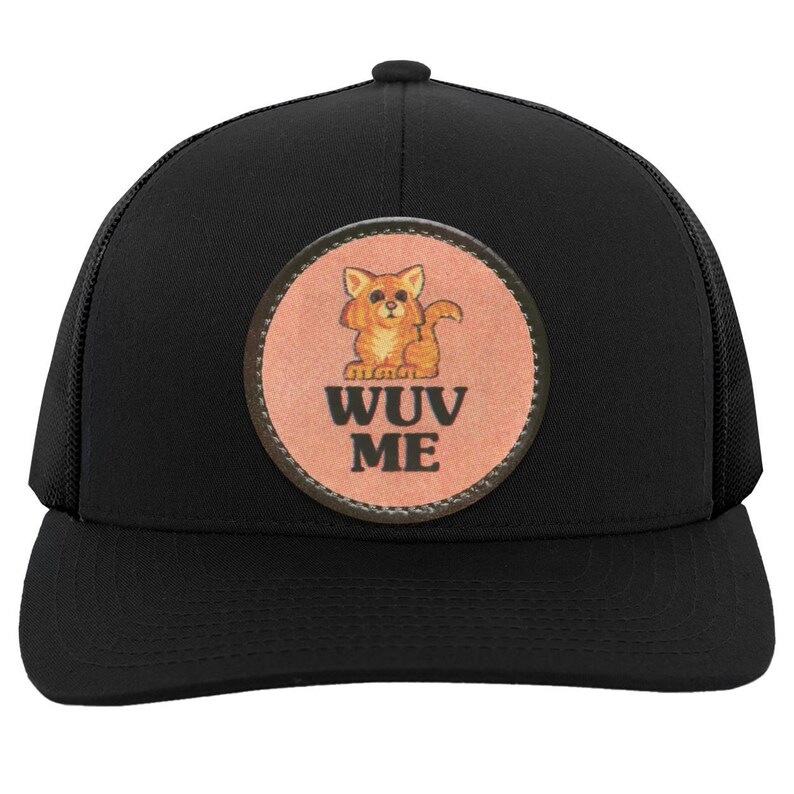 Vintage Cat Lover Trucker Snap Back Hat | 80s Retro Graphic | "Wuv Me" Black