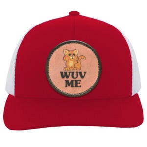 Vintage Cat Lover Trucker Snap Back Hat | 80s Retro Graphic | "Wuv Me" Red/White