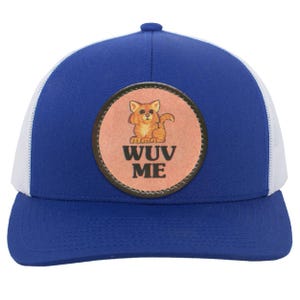 Vintage Cat Lover Trucker Snap Back Hat | 80s Retro Graphic | "Wuv Me" Royal/White