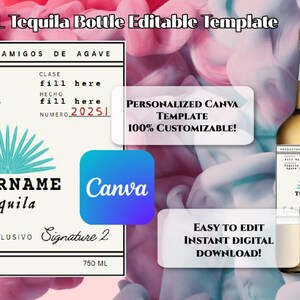 Anpassbares Casamigos Tequila Flaschenetikett für Party. Druckbares Blanco/Reposado/Anejo Label. SOFORTIGER Download - Personalisieren Sie in MINUTEN!