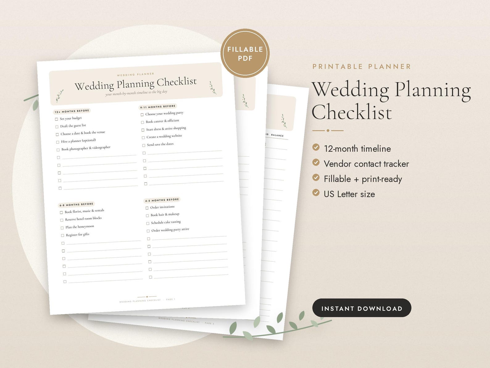 12-month Wedding Planning Checklist, Vendor Tracker (instant Download ...