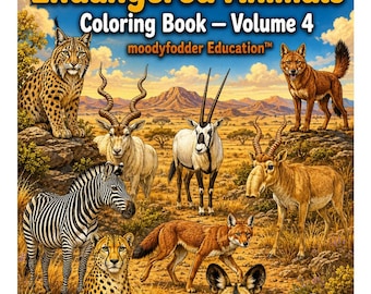 Libro para colorear de animales en peligro de extinción, vol. 4 / Tierras abiertas / Ciencias + Lengua y Literatura (Imprimible) / Grados K–5 / Descarga instantánea en PDF