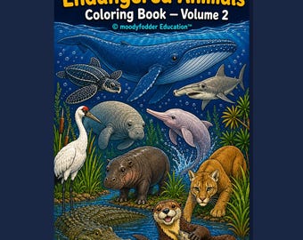 Libro para colorear de animales en peligro de extinción, vol. 2 / Océanos, humedales y fauna silvestre / Grados K-5 (Descarga en PDF)
