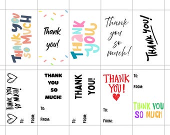 Printable Digital Thank You Tags, Printable Digital Download, Thank you Favor Tags, Colorful Gift Tags, Party Favor Labels
