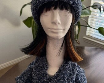 Handmade Crochet Hat and Scarf Set: Blue Winter Beanie With  display picture 1