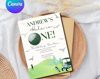 Hole in One Birthday Par-tee, Golf themed birthday digital invitation.