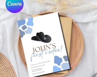 First Rodeo Cowboy Birthday Invitation Editable 1st Rodeo Invite Wild West Western