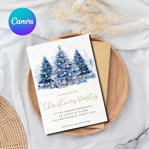 Blaue WeihnachtsParty Einladung