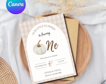 Invito modificabile per il primo compleanno della nostra piccola zucca, invito stampabile per il primo compleanno di una ragazza, autunno boho