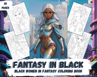 Kolorowanka „Czarne kobiety w fantasy”: sztuka afrofuturyzmu (wersja cyfrowa, PDF, 35 stron do druku)