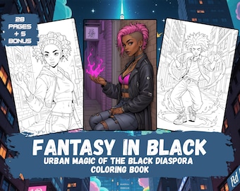Kolorowanka Czarna Diaspora w Fantasy | Fantastyczna sztuka i sceny miejskiej magii