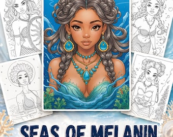Kolorowanka „Afro Mermaids”: Morza melaniny, 40 stron do druku (pobierz plik PDF)