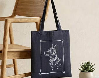 Personalized Pet Portrait Denim Tote Bag with Dog Portrait Gifts for Pet Lover Custom Dog Face Tote Bag for Pet Memorial Gifts for Dog Mom