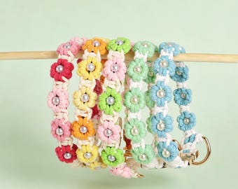 Custom Dog Collar with Name Engraved Dog Collar Macrame Flower Pet Collar Personalized Dog Collar for New Puppy Collar Gifts for Dog Owner