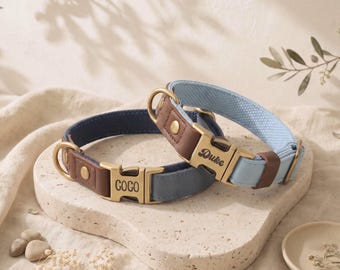 Pet Collar Personalized Leather Dog Collar Engraved Dog Collar and Leash Custom Boy Dog Collar with Name Large Dog Collar for Dog Mom Gifts
