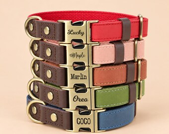 Leather Dog Collar Personalized Pet Collar with Engraved Name for New Puppy Collar Custom Adjustable Pet Collar for Dog Mom Christmas Gifts