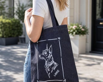 Custom Pet Portrait Tote Bag Drawing with Dog Photo Bag for Pet Memorial Gifts Personalized Pet Canvas Tote Bag Christmas Gifts for Dog Mom