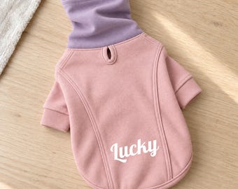 Custom Lavender Turtleneck Pet Clothes Embroidered Dog Clothes with Leash Opening Personalized Dog Winter Clothes for New Puppy Gift for Pet