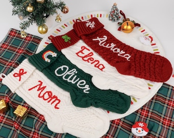 Christmas Stocking Personalized Holiday Stocking with Hand Embroidered Name Stocking Custom Stocking Family Knitted Stockings for Xmas Decor