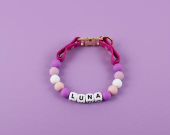 Personalized Dog Collar with Name, Silicone Bead Dog Collar, Waterproof Custom Pet Accessory, Pink Purple Gold Luxury Puppy Collar