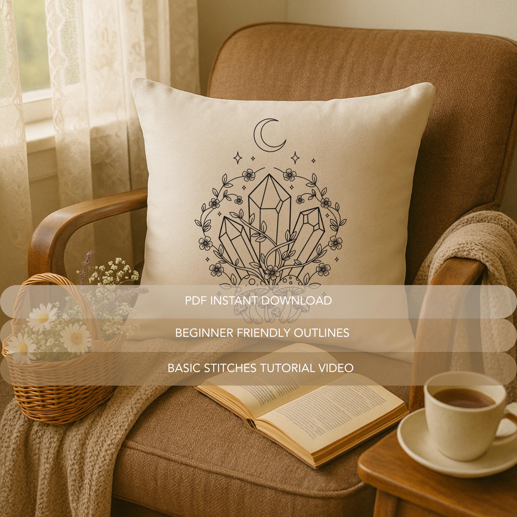 Crystal Cluster Embroidery Pattern | Mushroom Floral Celestial Hand ...