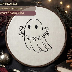 Gothmas Ghost Embroidery Pattern | Gothic Christmas Spooky Hand Embroidery (NO STITCH GUIDE)