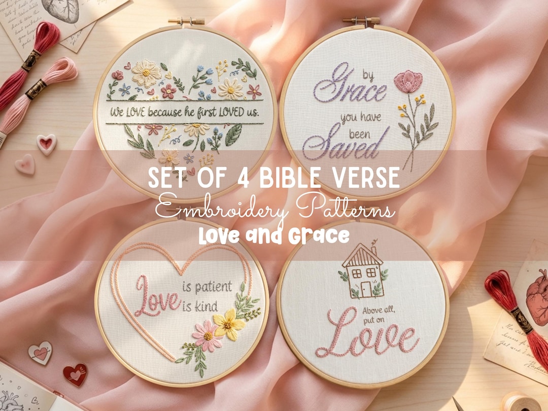 Bible Verse Hand Embroidery Patterns | Set of 4 PDF Floral Christian ...