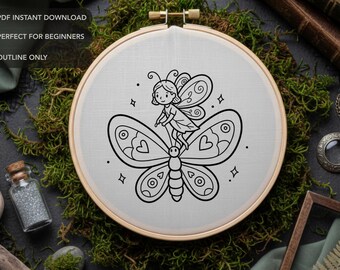 Fairy Butterfly Embroidery Pattern | Whimsical Hand Embroidery Design