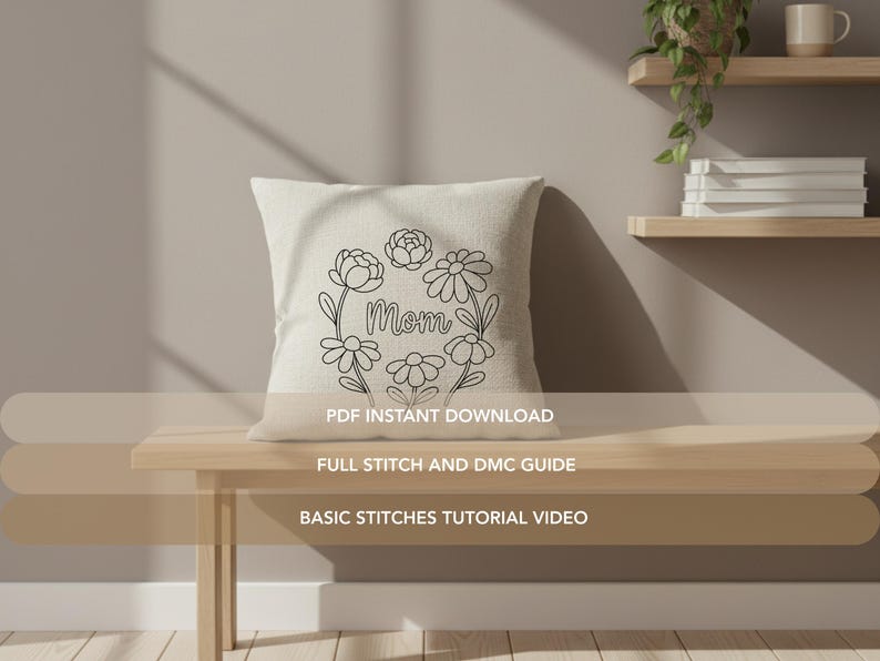 Mom Printed Pattern Mom Floral Embroidery Pattern PDF | Mother's Day Hand Embroidery Design ...