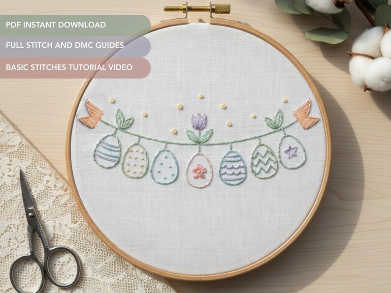 Easter Egg Embroidery Pattern PDF | Spring Floral Hand Embroidery ...