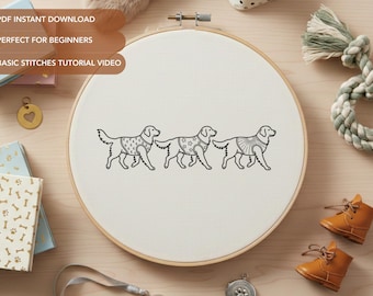ゴールデンレトリバーの手刺繍パターン、犬のデザイン（PDF