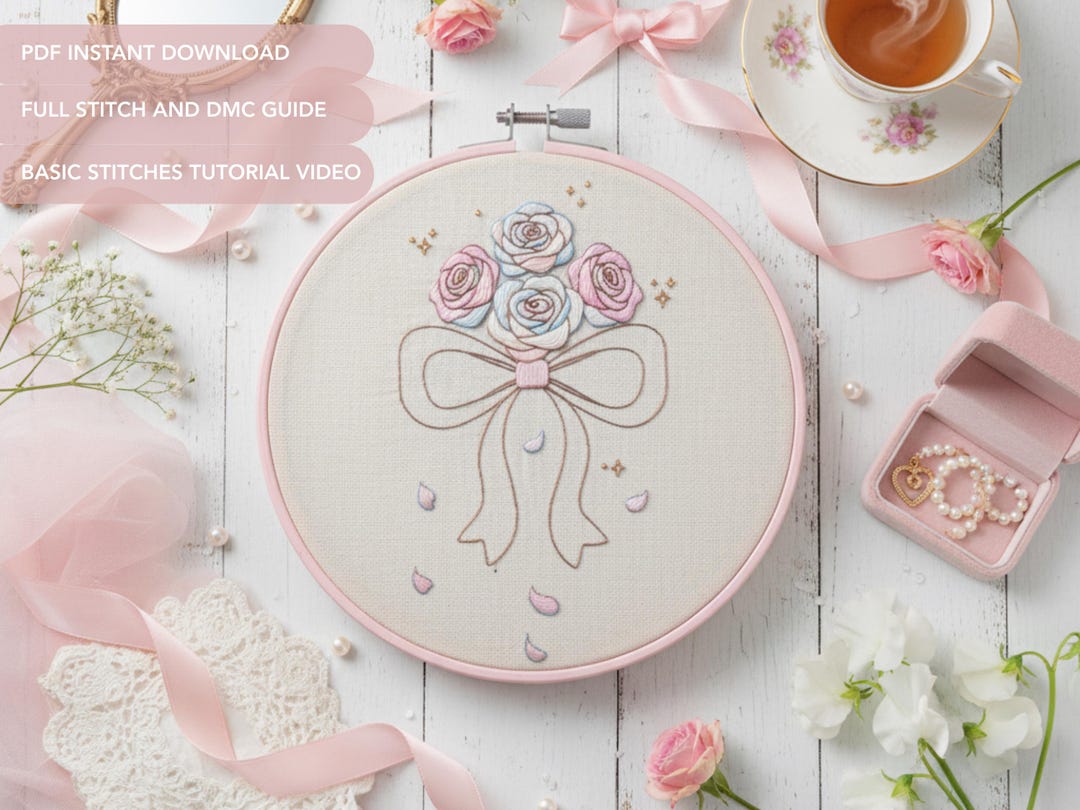 Rose Bouquet Embroidery Pattern | Valentine and Mother's Day Hand ...