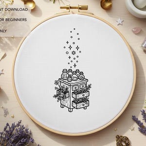 Patrón de bordado para cajón de hierbas de boticario / Diseño de bordado a mano para botellas de pociones de brujas