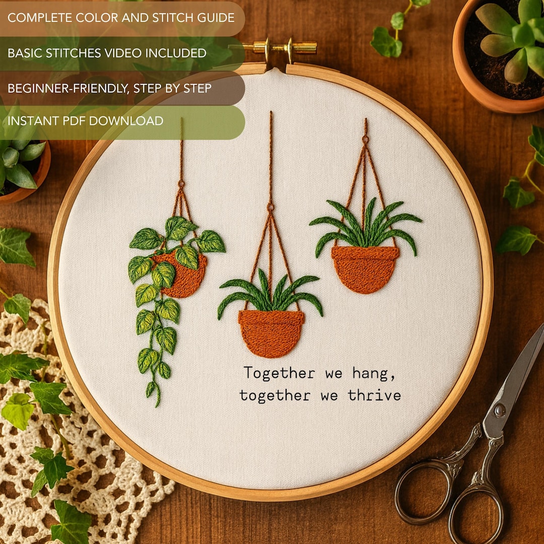 Hanging Plant Hand Embroidery Pattern: Beginner-friendly Hoop Art (PDF ...