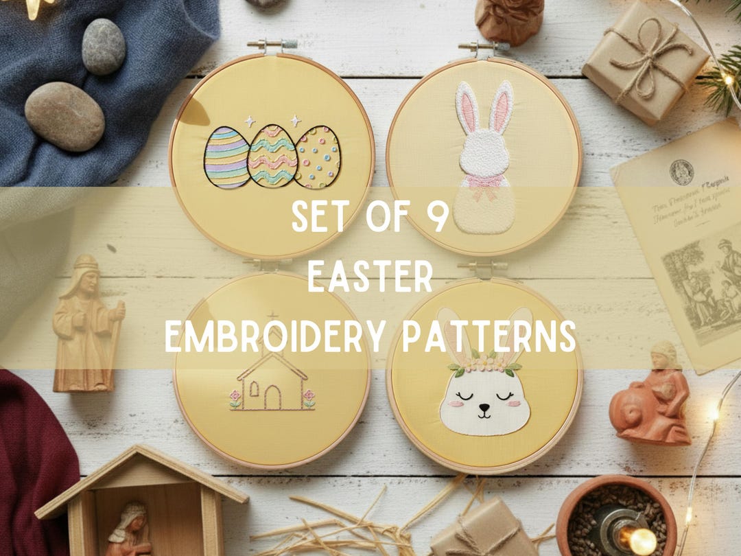 Set of 9 Easter Embroidery Patterns Bundle | Bunny Egg Hand Embroidery ...