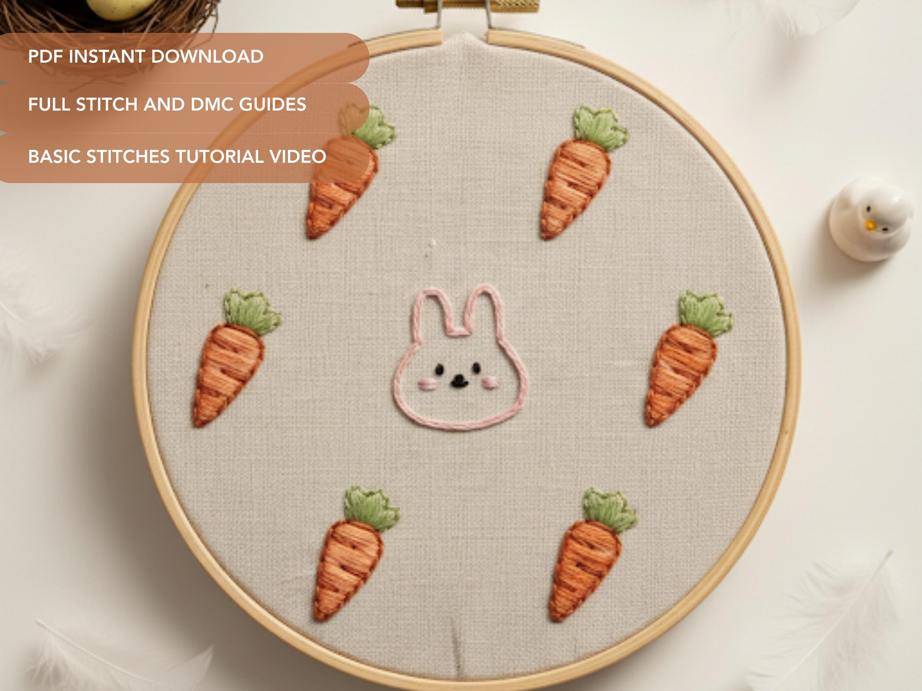 Bunny and Carrots Embroidery Pattern | Easter Rabbit Hand Embroidery ...