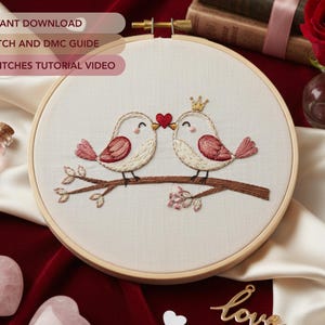 Lovebirds Embroidery Pattern | Valentine Hand Embroidery Design