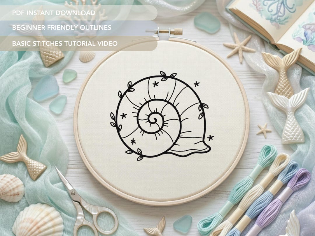 Seashell Embroidery Pattern , Nautilus Shell Hand Embroidery Design - Etsy