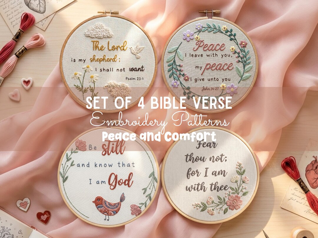 Bible Verse Hand Embroidery Patterns | Set of 4 PDF Floral Scripture ...