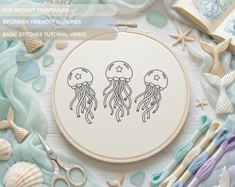 Jellyfish Embroidery Pattern | Sea Creatures Hand Embroidery Design