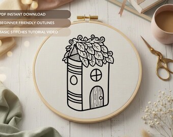 Book House Embroidery Pattern (NO STITCH GUIDE) | Whimsical Cottagecore Hand Embroidery Design