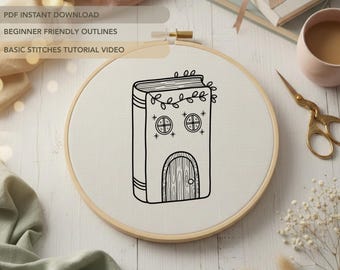 Book House Embroidery Pattern | Fairy Home Hand Embroidery Design