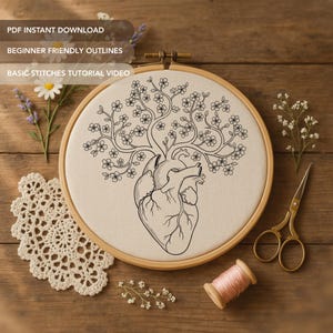 Blossom Mensch Herz Stickmuster | Anatomisches Hand Stickmuster (KEINE STICKFÜHRUNG)